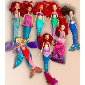 Disney Ariel Mermaid Doll Barbie Lot Of 8 Mixed Figures Princess Dolls